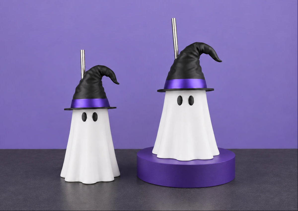 Ghost Can Holders with Witch Hat Toppers