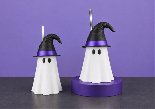Ghost Can Holders with Witch Hat Toppers