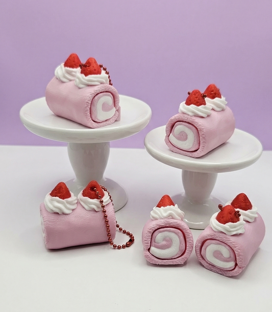 Strawberry Cake Roll Clicker Keychain